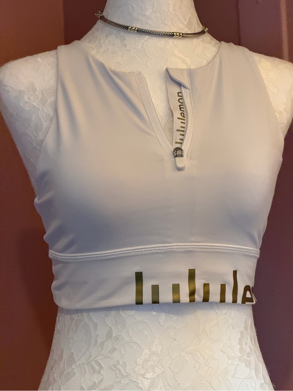 lululemon athletica White Zip-Front Supportive Crop Top